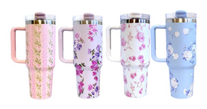 Floral Insulated Tumbler With Handle with Gift Pack