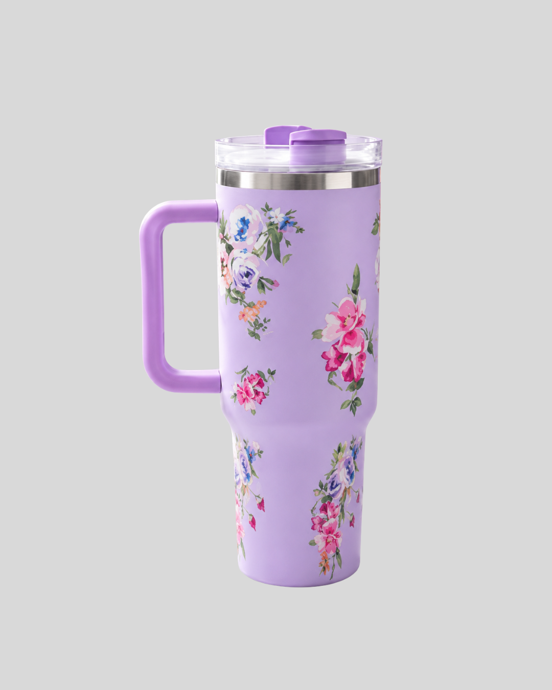 Floral Insulated Tumbler With Handle with Gift Pack