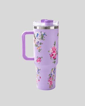 Floral Insulated Tumbler With Handle with Gift Pack